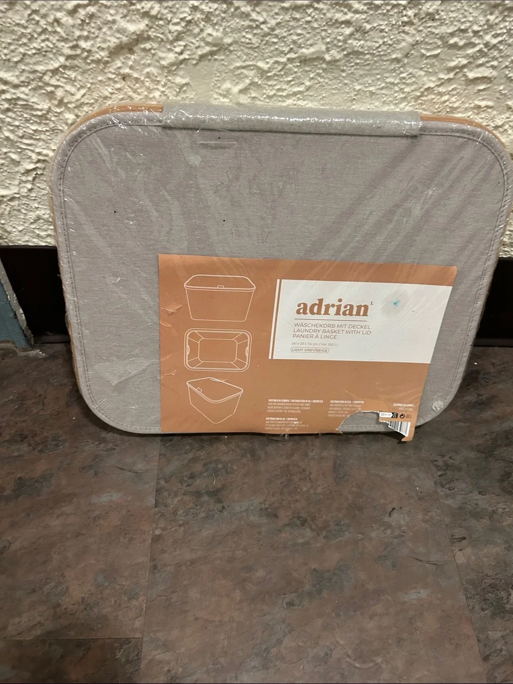 ADRIAN Cloth Fabric Light Gray Laundry Basket & Lid BRAND NEW FACTORY SEALED